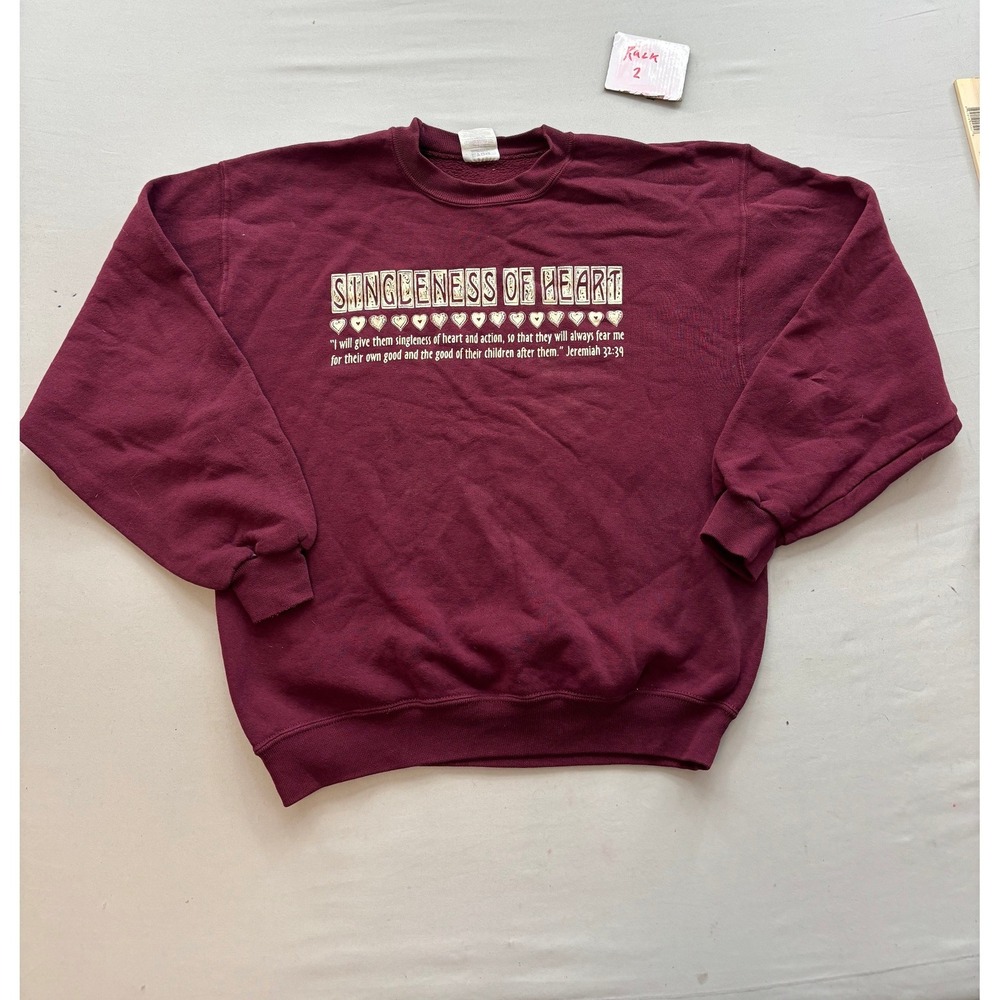 Jerzees Super Sweats Singleness of Heart Jeremiah 32:39 Maroon Sweatshirt Medium